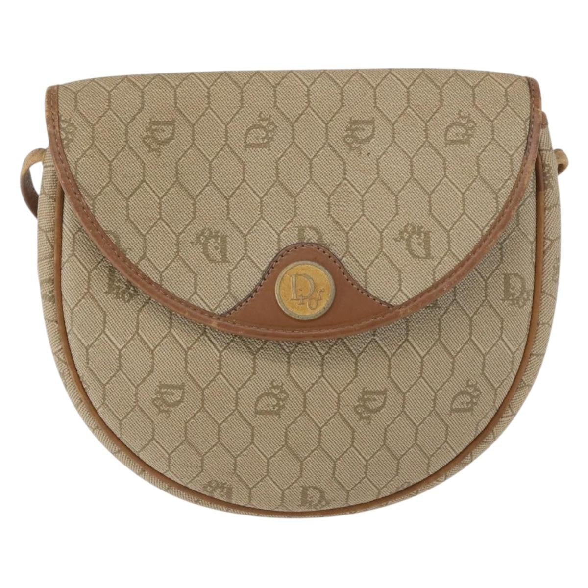 Christian Dior Vintage Honeycomb Flap Crossbody Bag Canvas and Leather, BEIGE, CANVAS, Shoulder bag