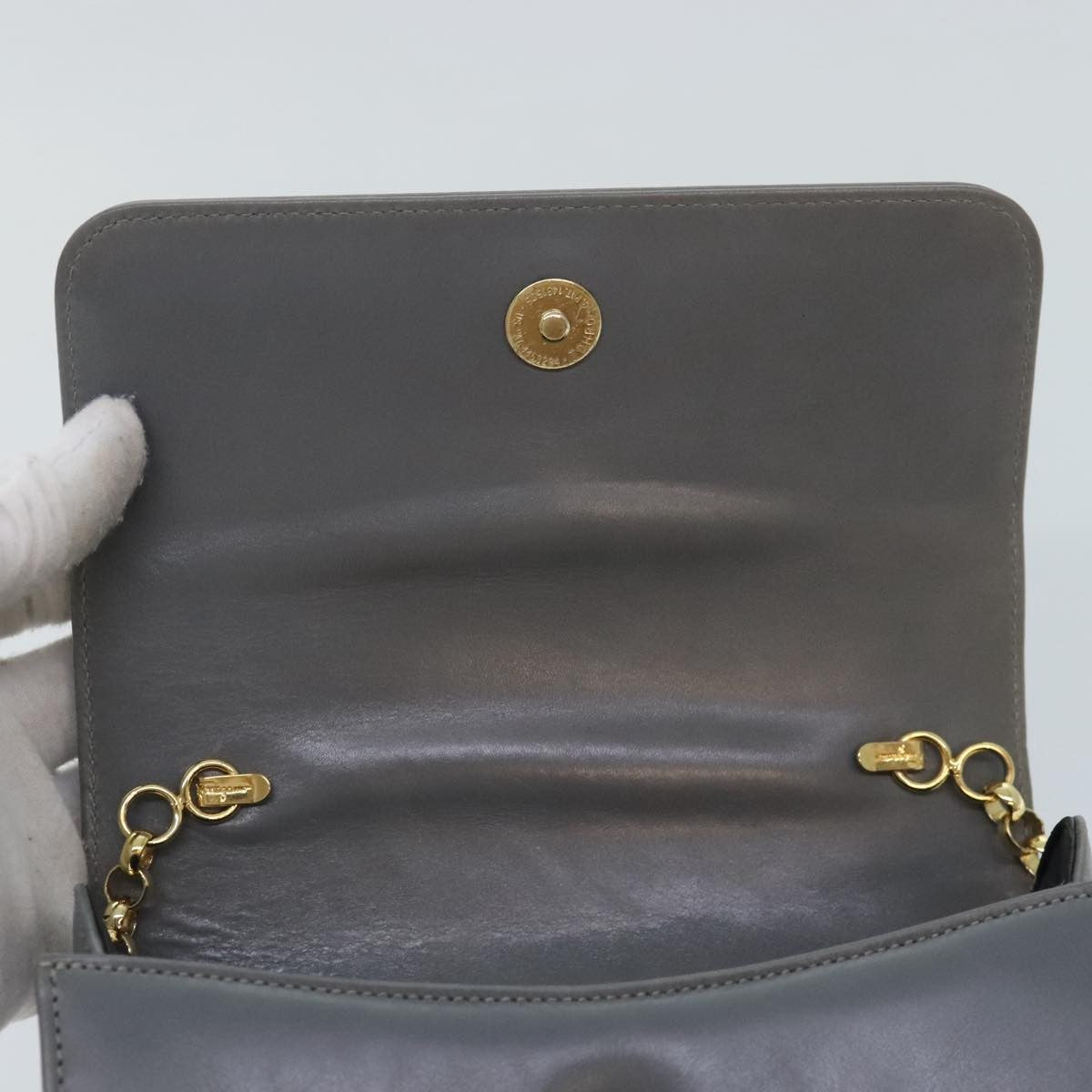 Salvatore Ferragamo Vintage Flap Chain Shoulder Bag Leather, GRAY, LEATHER, Shoulder bag