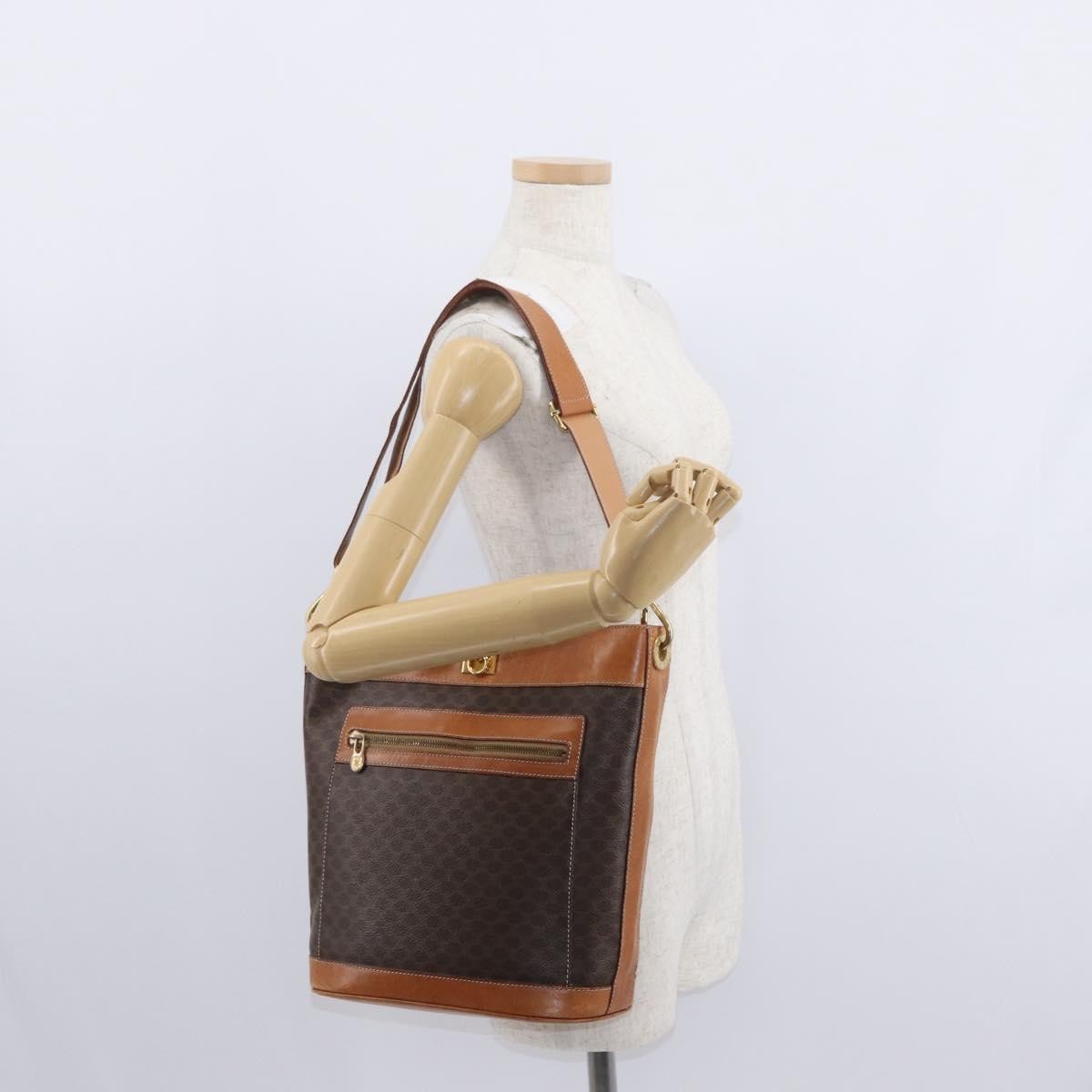 Celine Vintage Macadam Shoulder Bag Canvas and Leather, BROWN, CANVAS, Shoulder bag