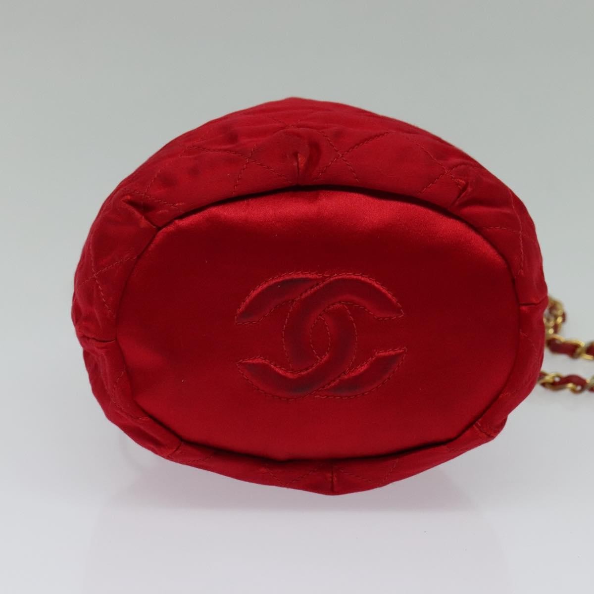 Chanel Vintage Drawstring Bucket Bag Quilted Satin, RED, SATIN, Shoulder bag