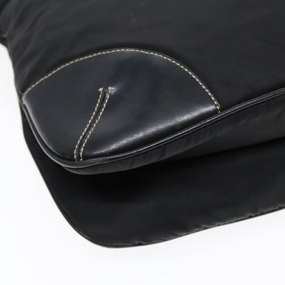 Prada Zip Messenger Bag Tessuto with Leather, BLACK, NYLON, Shoulder bag