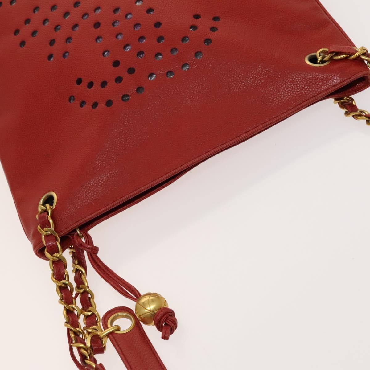Chanel Triple CC Chain Shoulder Bag Caviar Leather, RED, LEATHER, Shoulder bag