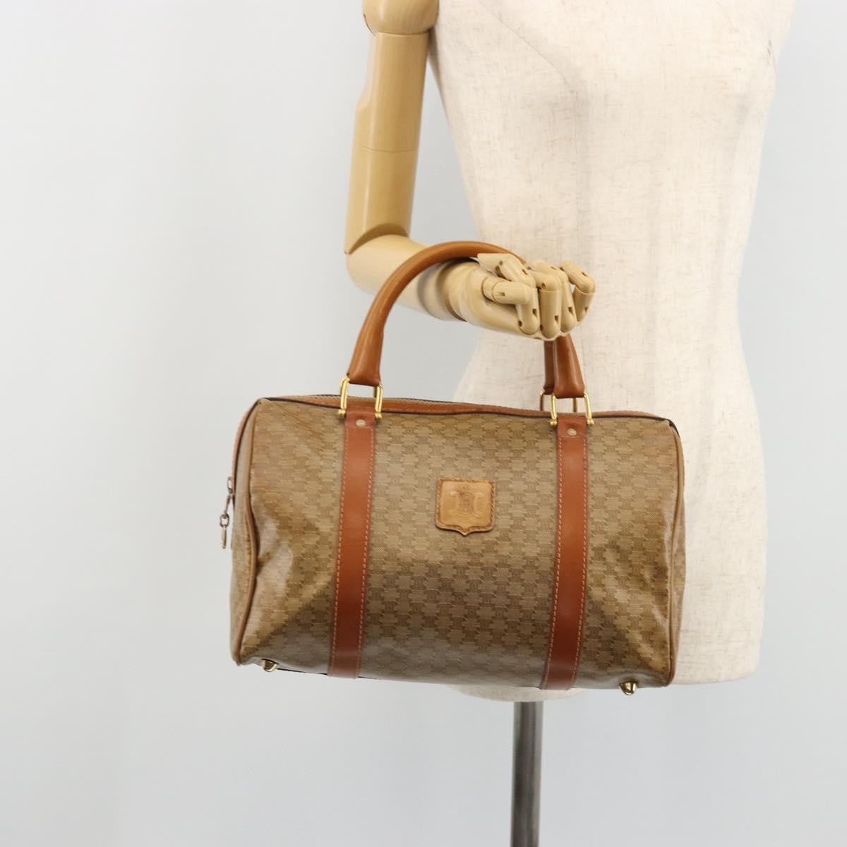 Celine Vintage Macadam Handbag Canvas and Leather, Beige, Canvas, Handbag