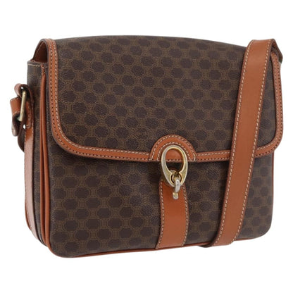 Celine Vintage Macadam Shoulder Bag Canvas and Leather, Brown, Canvas, Handbag