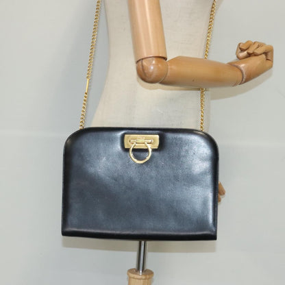 Salvatore Ferragamo Vintage Gancini Chain Shoulder Bag Leather, BLACK, LEATHER, Shoulder bag