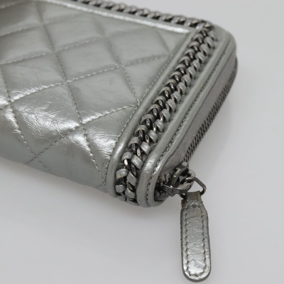 Chanel Boy Zip Jacket Wallet Quilted Calfskin, SILVER, LEATHER, Wallets