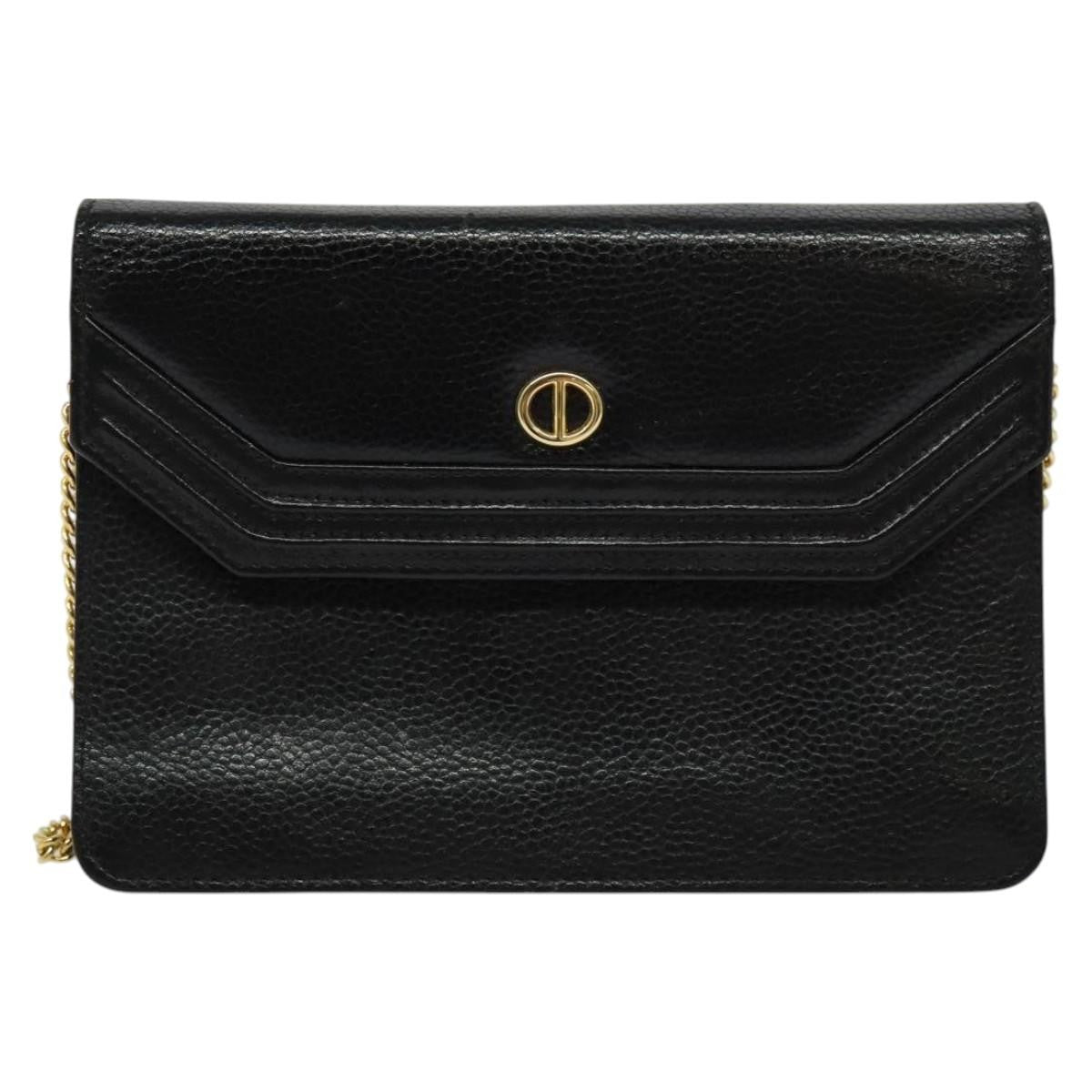 Christian Dior Vintage Chain Flap Shoulder Bag Leather, BLACK, LEATHER, Shoulder bag