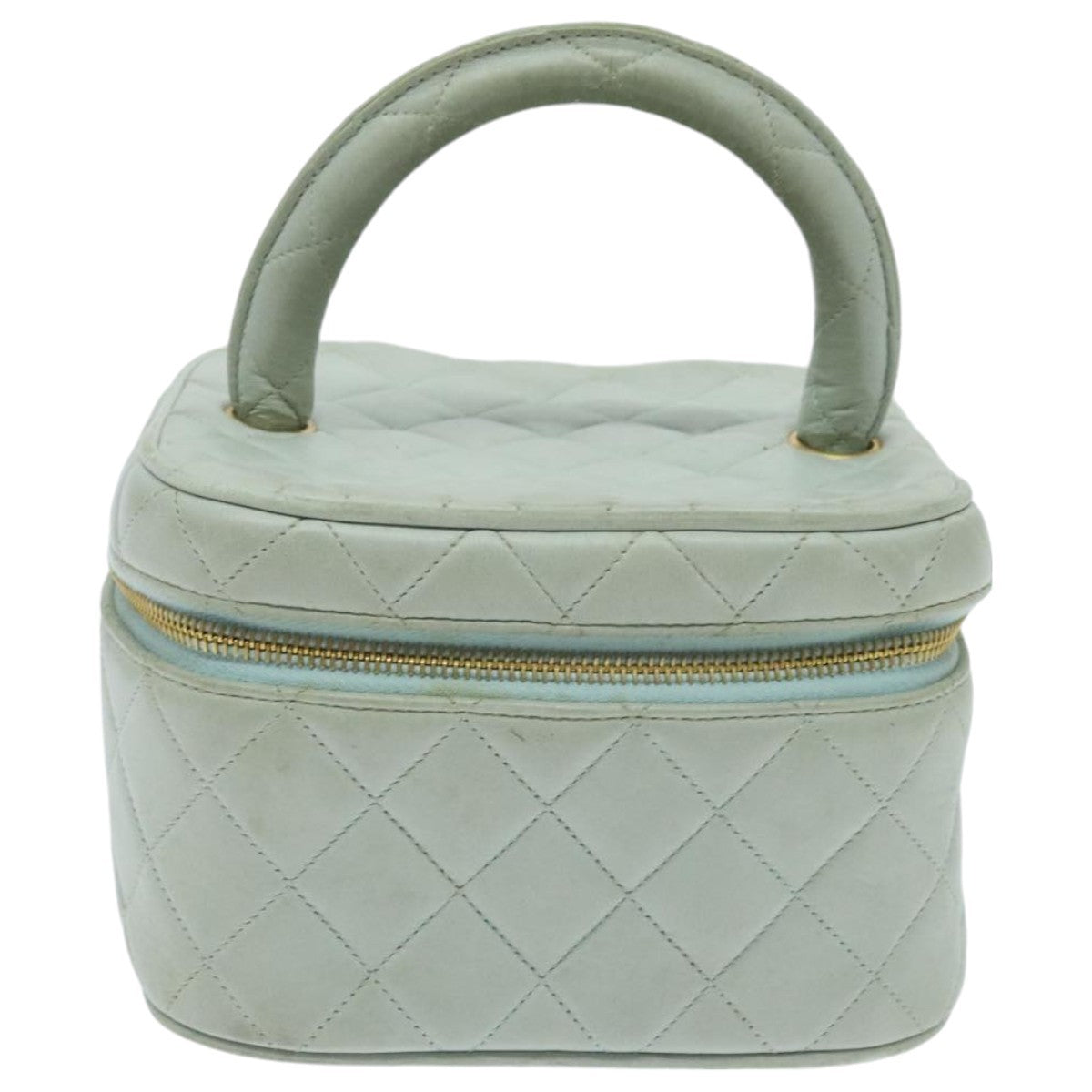 Chanel Cosmetic Case Quilted Lambskin, BLUE, LEATHER, Toiletry Case