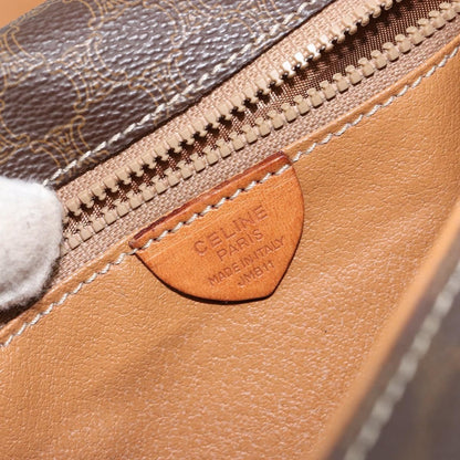 Celine Vintage Macadam Circle Logo Shoulder Bag Canvas and Leather, BROWN, CANVAS, Shoulder bag