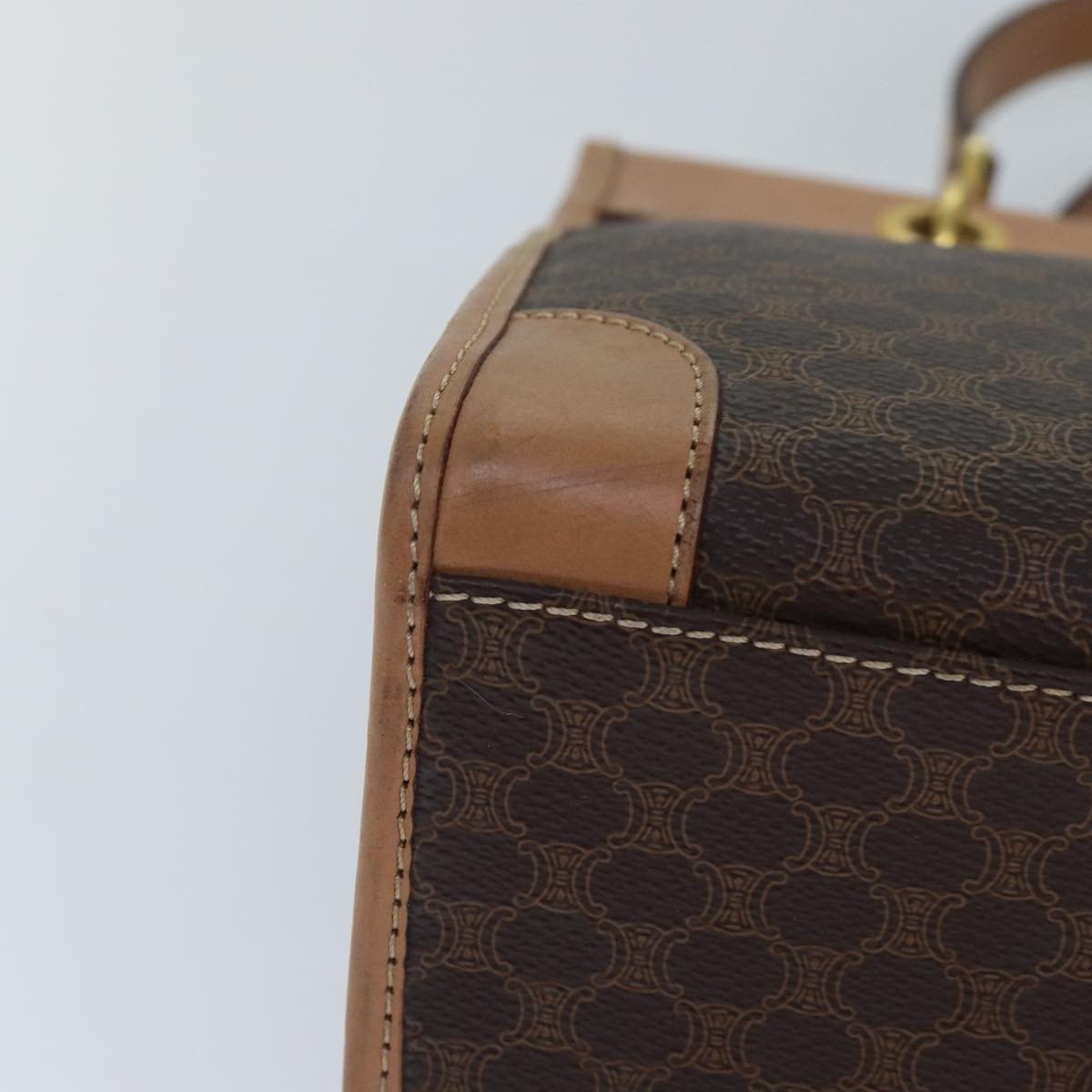 Celine Vintage Macadam Handbag Canvas and Leather, Brown, Canvas, Handbag