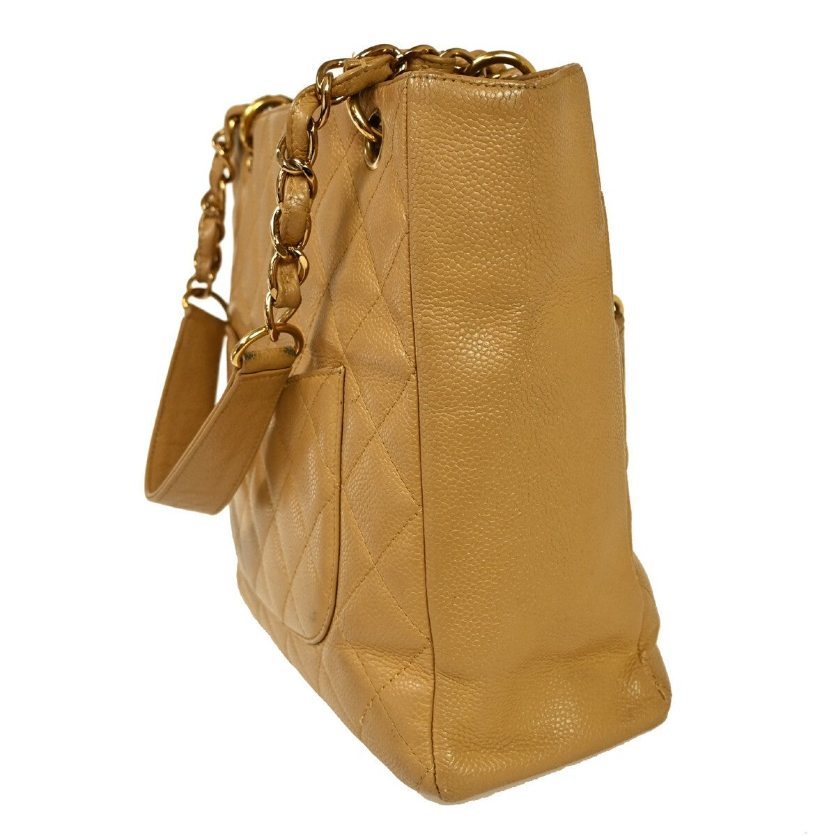Chanel Petite Shopping Tote Quilted Caviar, Beige, Leather, Shoulder Bag