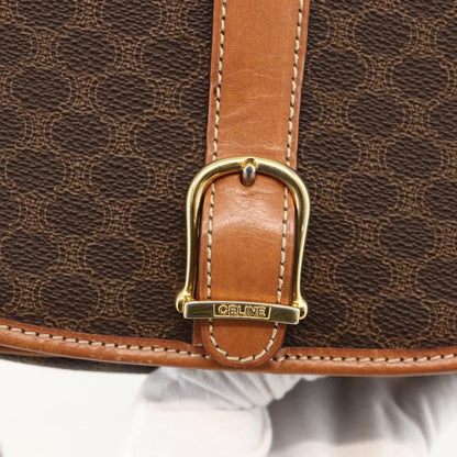 Celine Vintage Macadam Shoulder Bag Canvas and Leather, Brown, PVC, Shoulder Bag