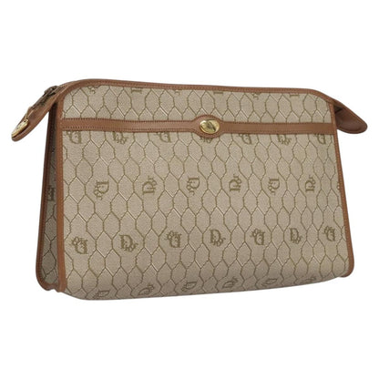 Christian Dior Vintage Honeycomb Zip Pouch Coated Canvas, BEIGE, PVC, Clutche & pouche