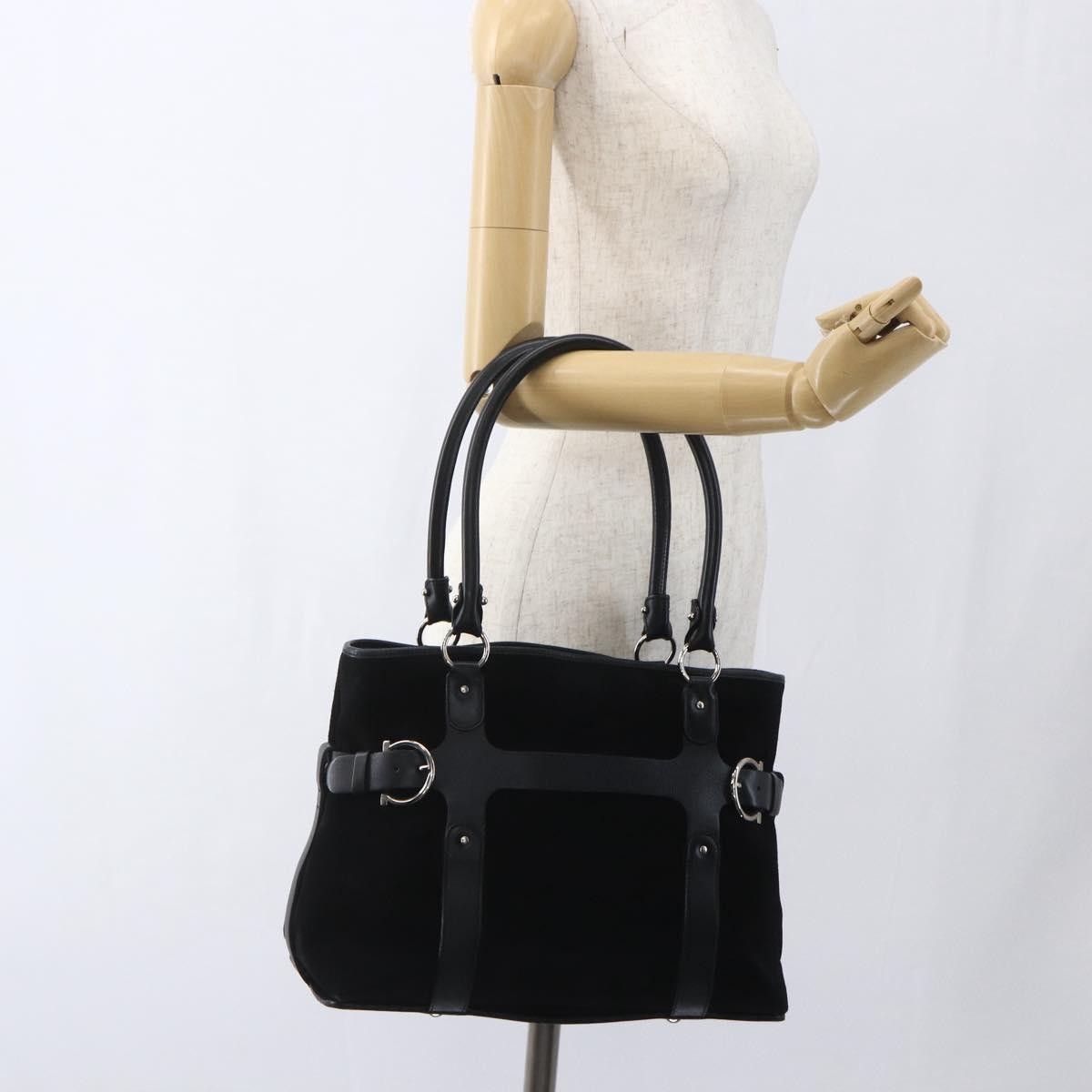 Salvatore Ferragamo Gancini handbag Suede, BLACK, SUEDE, Handbag