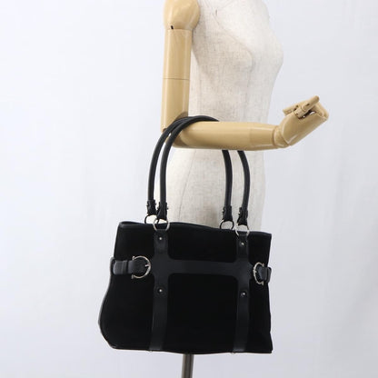 Salvatore Ferragamo Gancini handbag Suede, BLACK, SUEDE, Handbag