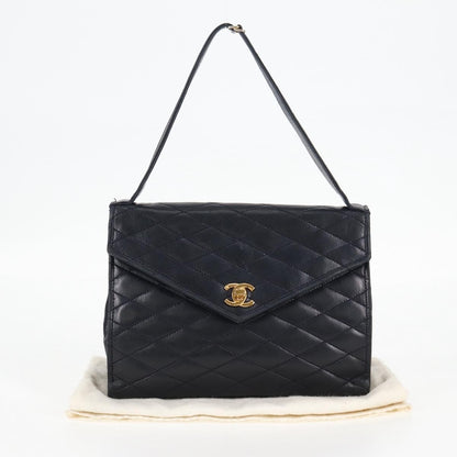 Chanel Vintage Envelope Flap Shoulder Bag Quilted Lambskin, BLACK, LACE, Shoulder bag