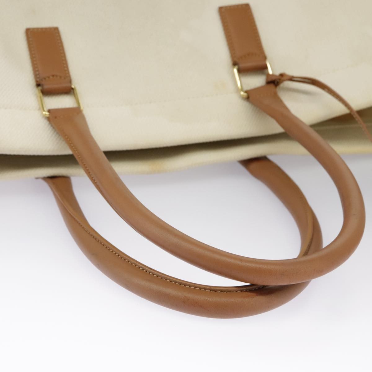 Celine Horizontal Cabas Tote Canvas with Leather, WHITE, CANVAS, Tote bag