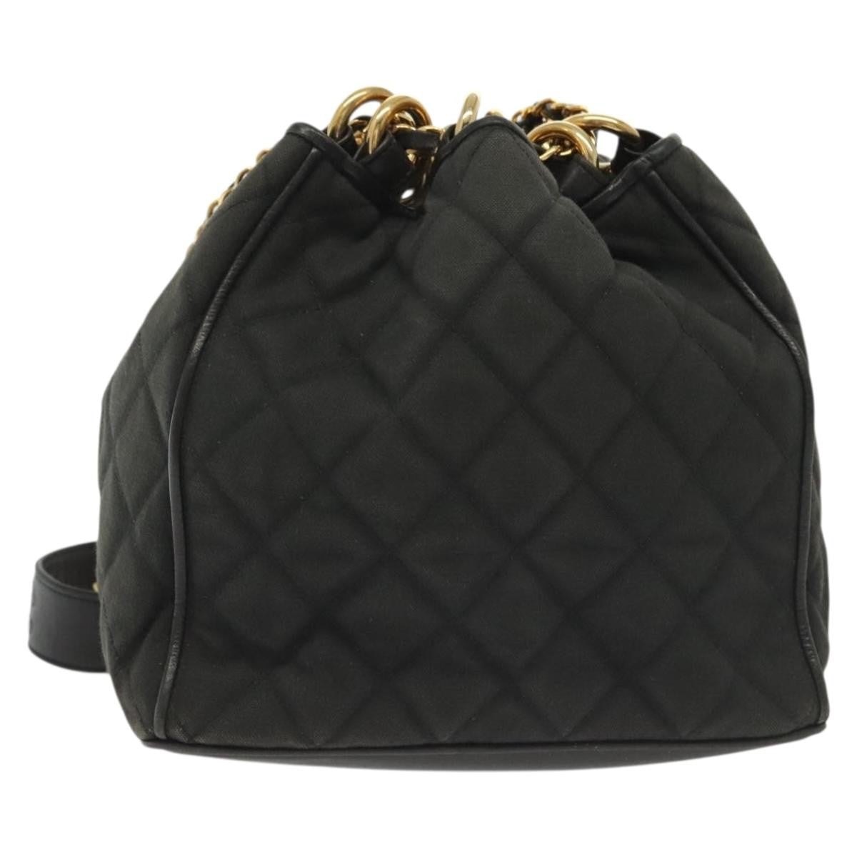 Chanel Vintage Drawstring Chain Bucket Bag Quilted Canvas, BLACK, CANVAS, Shoulder bag