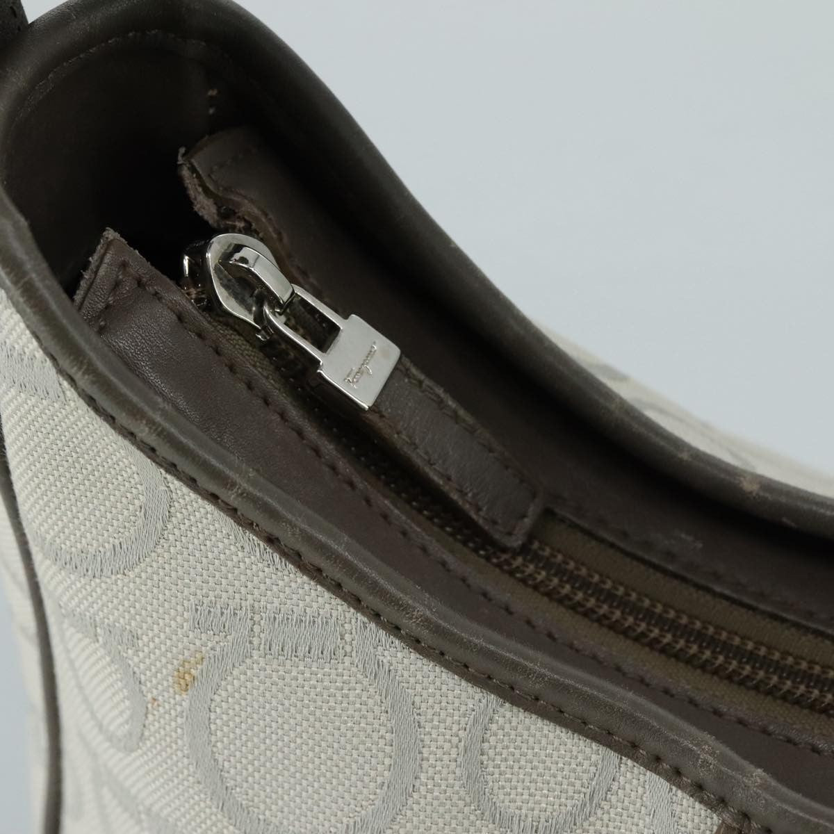 Salvatore Ferragamo Gancini Shoulder Bag Canvas, GRAY, CANVAS, Shoulder bag