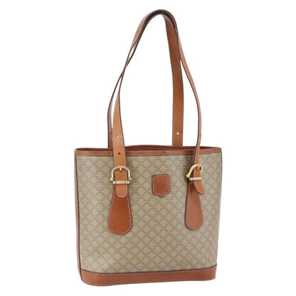 Celine Vintage Macadam Tote bag Canvas and Leather, BEIGE, CANVAS, Tote bag