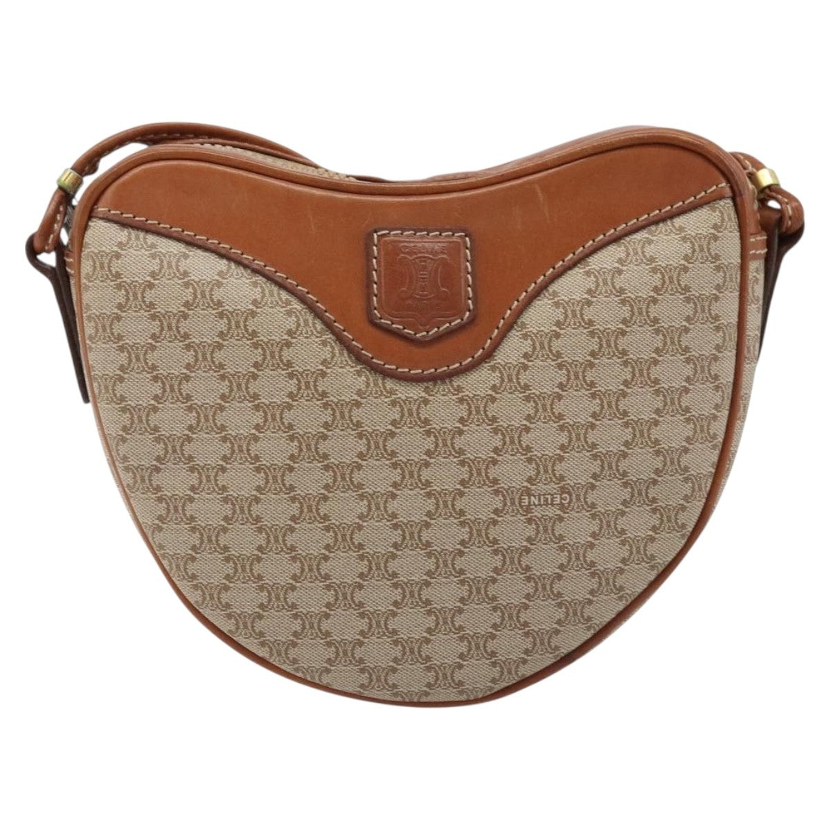 Celine Vintage Macadam Shoulder Bag Canvas and Leather, BEIGE, CANVAS, Shoulder bag