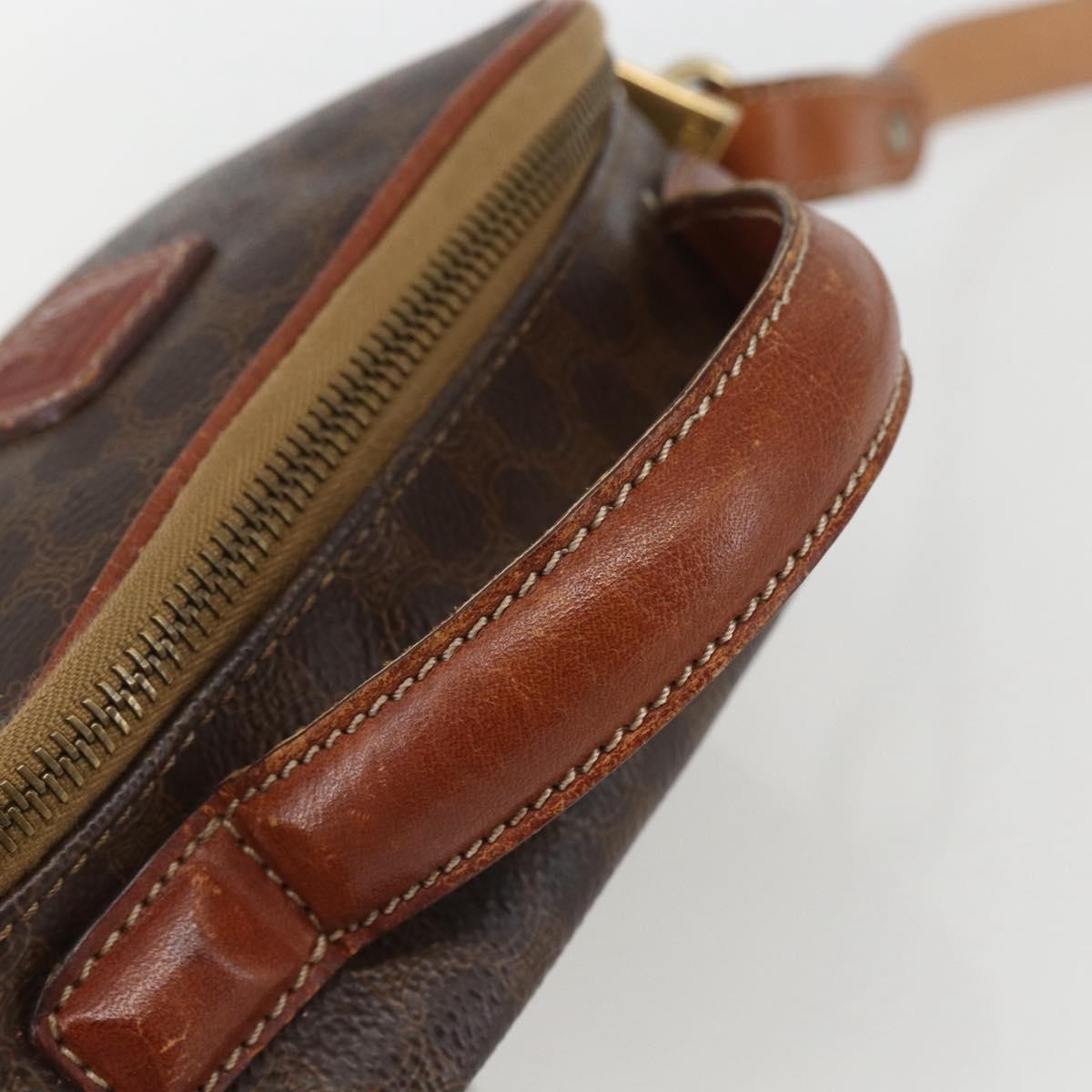 Celine Vintage Macadam Handbag Canvas and Leather, BROWN, CANVAS, Shoulder bag