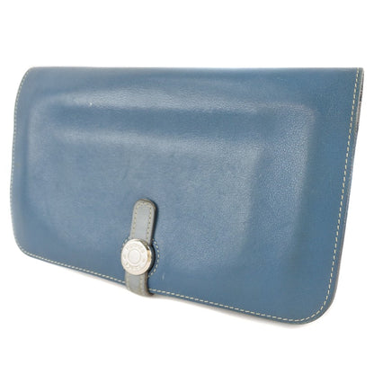 Hermes Dogon Duo Combined Wallet Leather, BLUE, CALFSKIN, Wallets