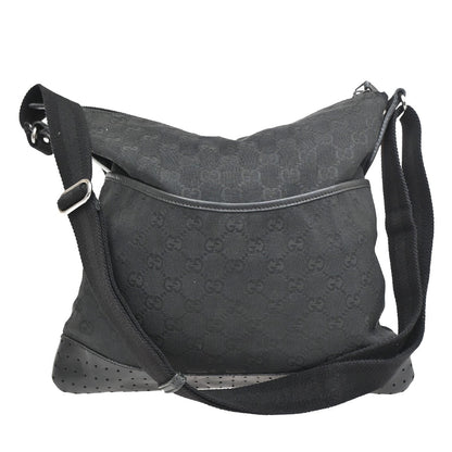 Gucci Zip Messenger GG Canvas with Perforated Leather, BLACK, CANVAS, Shoulder bag