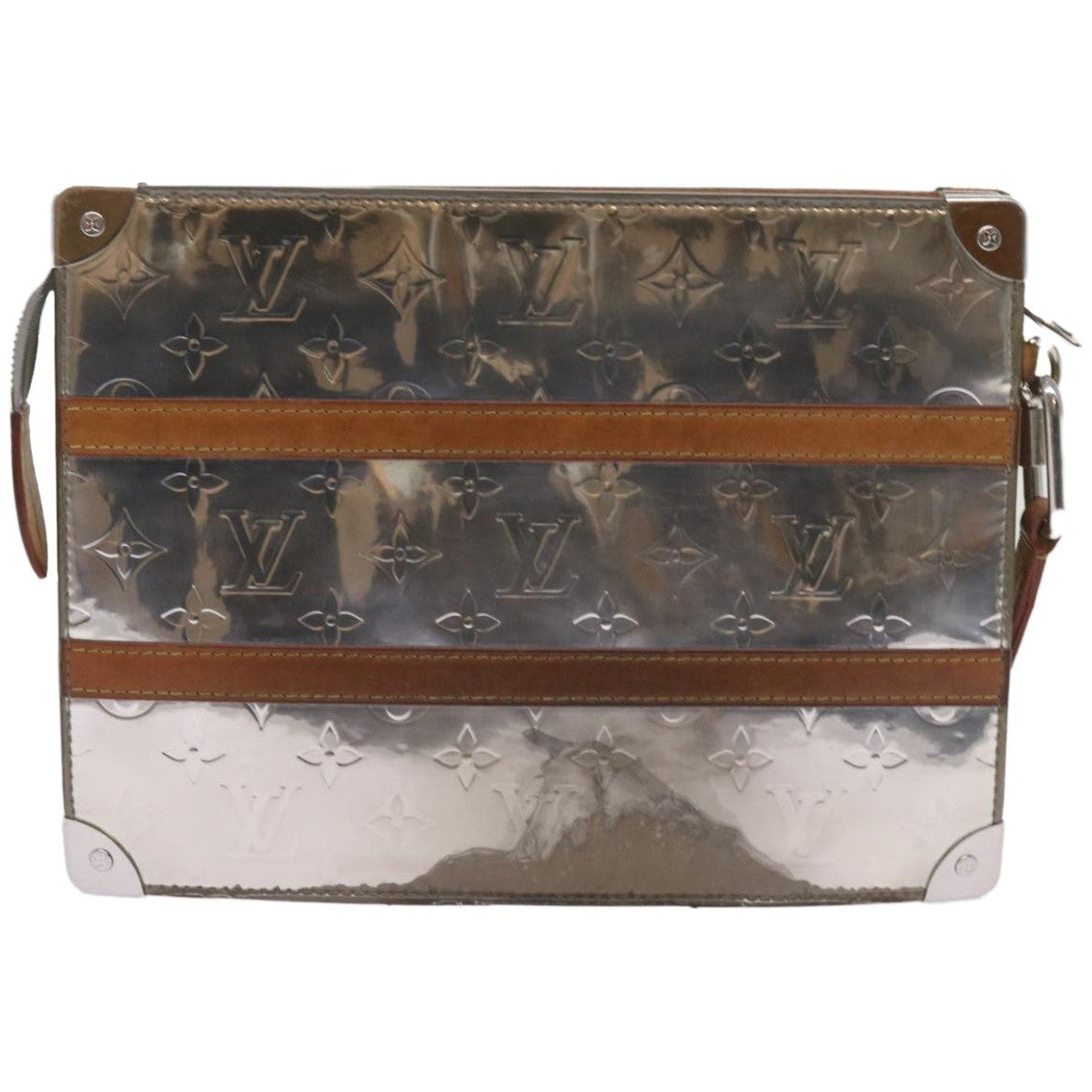 Louis Vuitton Trunk Pouch Monogram Mirror Coated Canvas, SILVER, CANVAS, Clutche & pouche