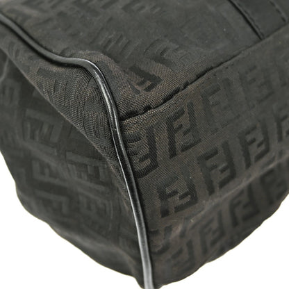 Fendi Belted Shoulder Bag Zucchino Canvas, BLACK, CANVAS, Handbag