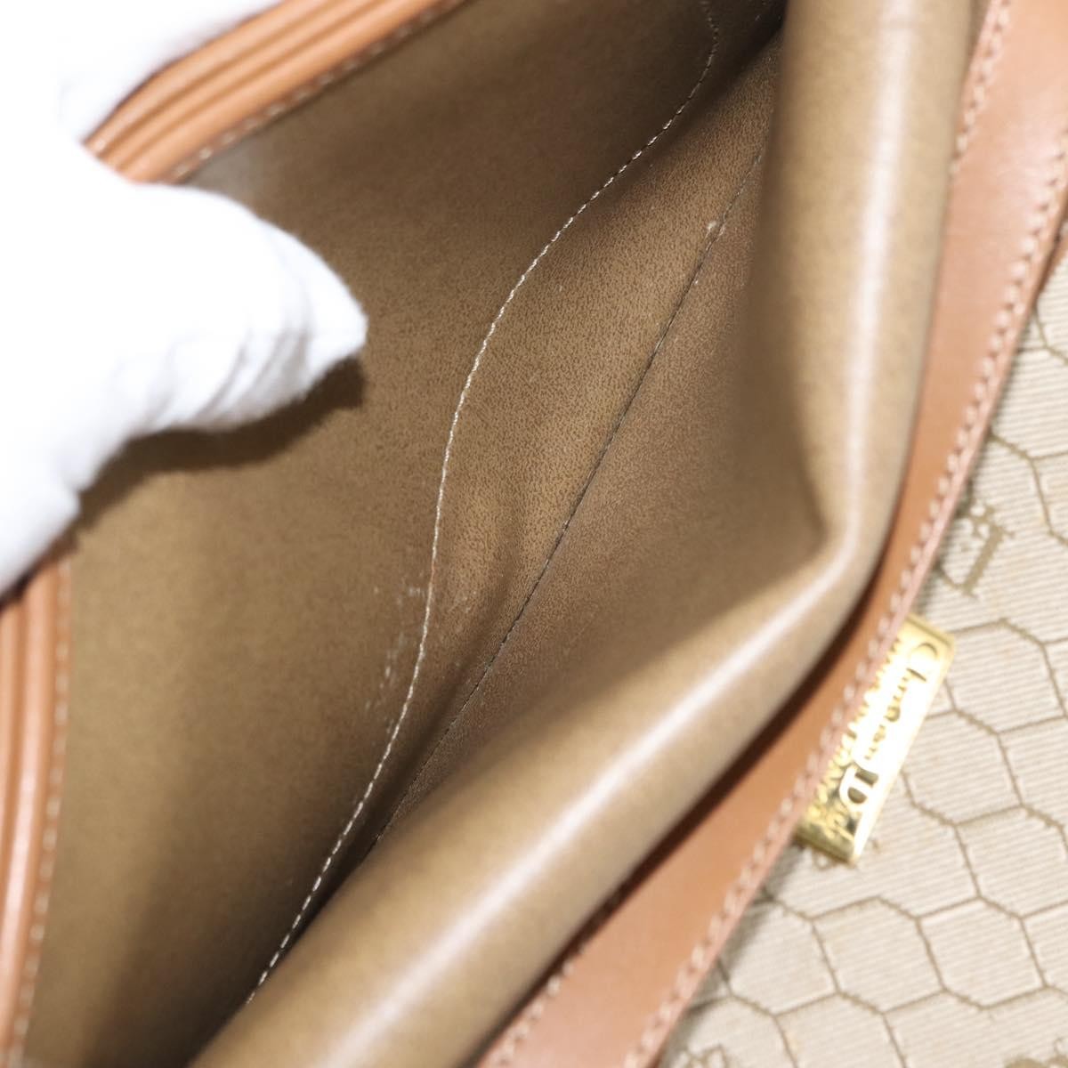 Christian Dior Vintage Honeycomb chain Canvas, BEIGE, CANVAS, Shoulder bag