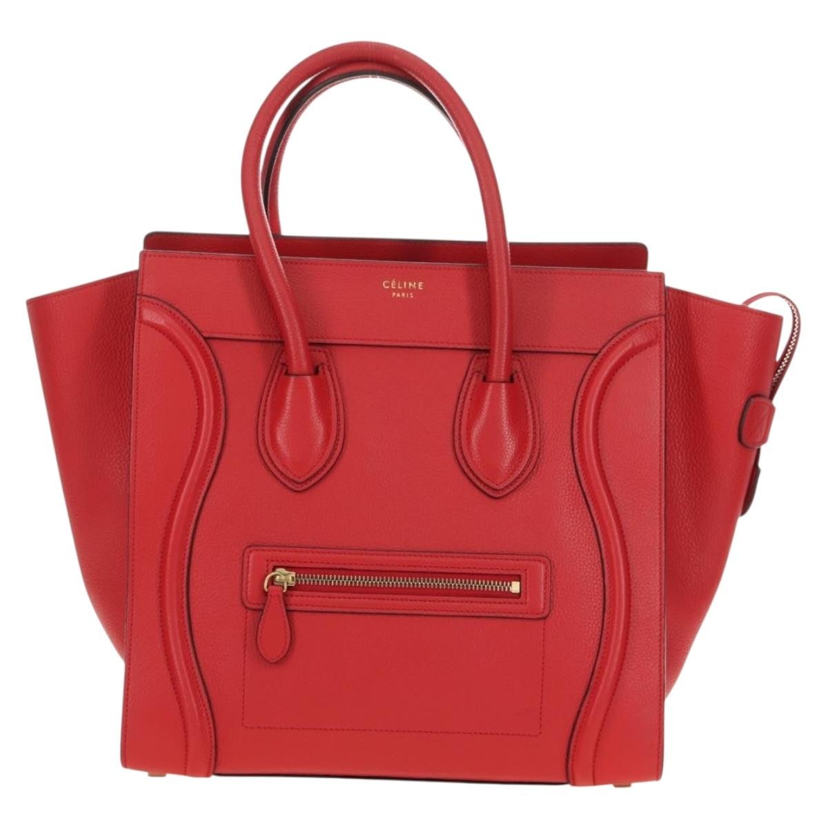 Celine Luggage Bag Grainy Leather, Red, Leather, Handbag