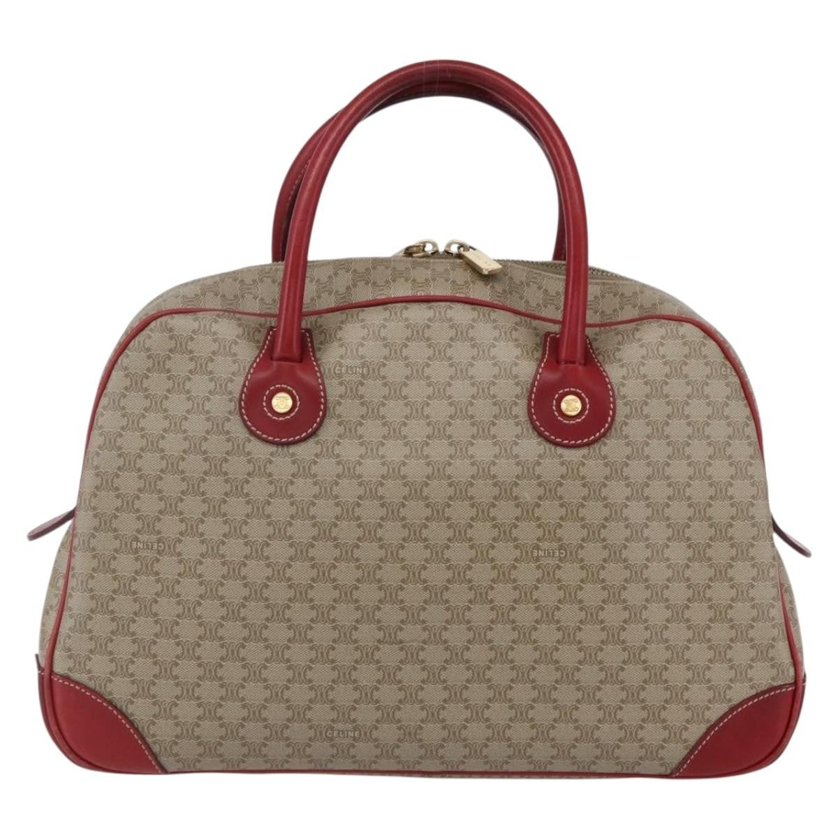 Celine Vintage Macadam Handbag Canvas and Leather, BEIGE, PVC, Handbag