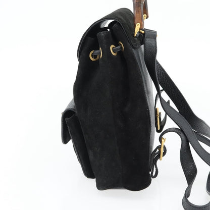 Gucci Vintage Bamboo Backpack Suede, Black, Suede, Backpack