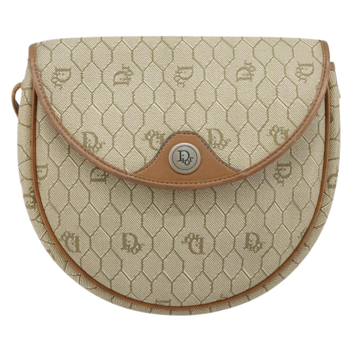 Christian Dior Vintage Honeycomb Shoulder Bag Canvas and Leather, BEIGE, CANVAS, Shoulder bag