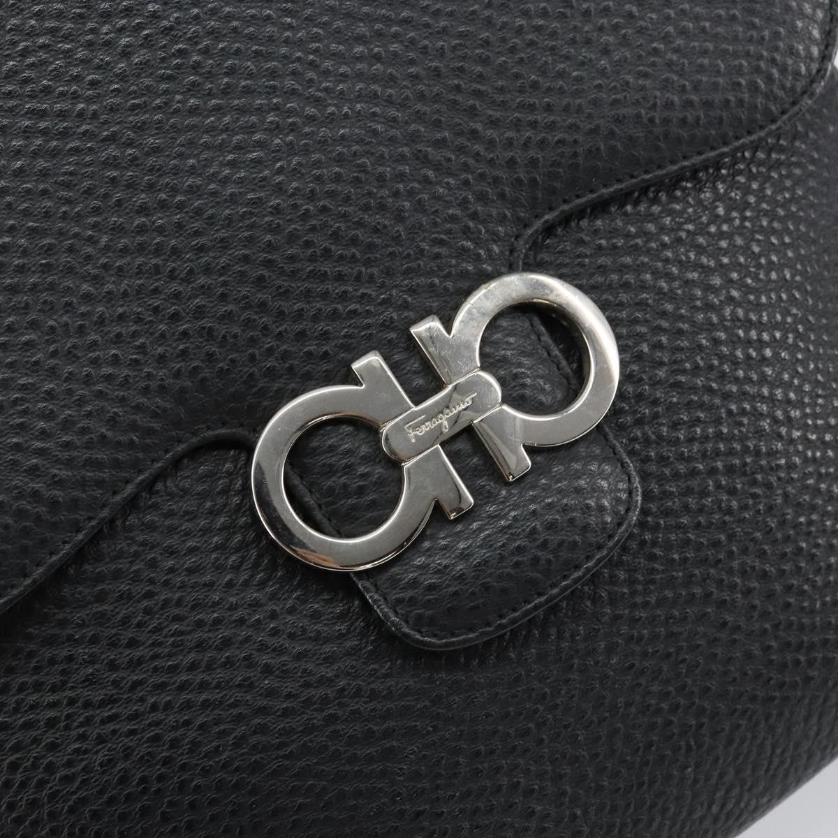 Salvatore Ferragamo Gancini Shoulder Bag Leather, BLACK, LEATHER, Shoulder bag