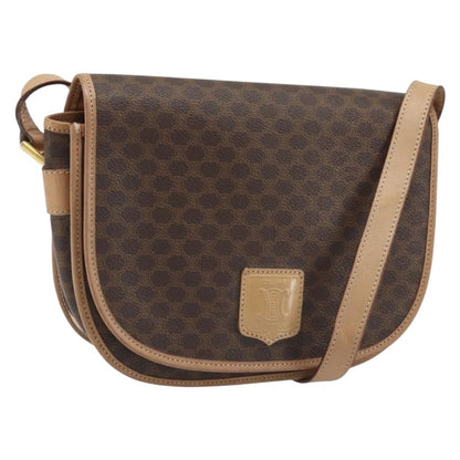 Celine Vintage Macadam Shoulder Bag Canvas and Leather, Brown, Canvas, Shoulder Bag