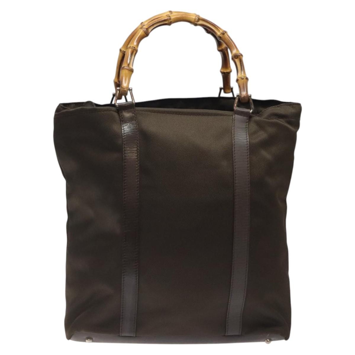 Gucci Vintage Bamboo Handle Tote Nylon, BROWN, NYLON, Tote bag