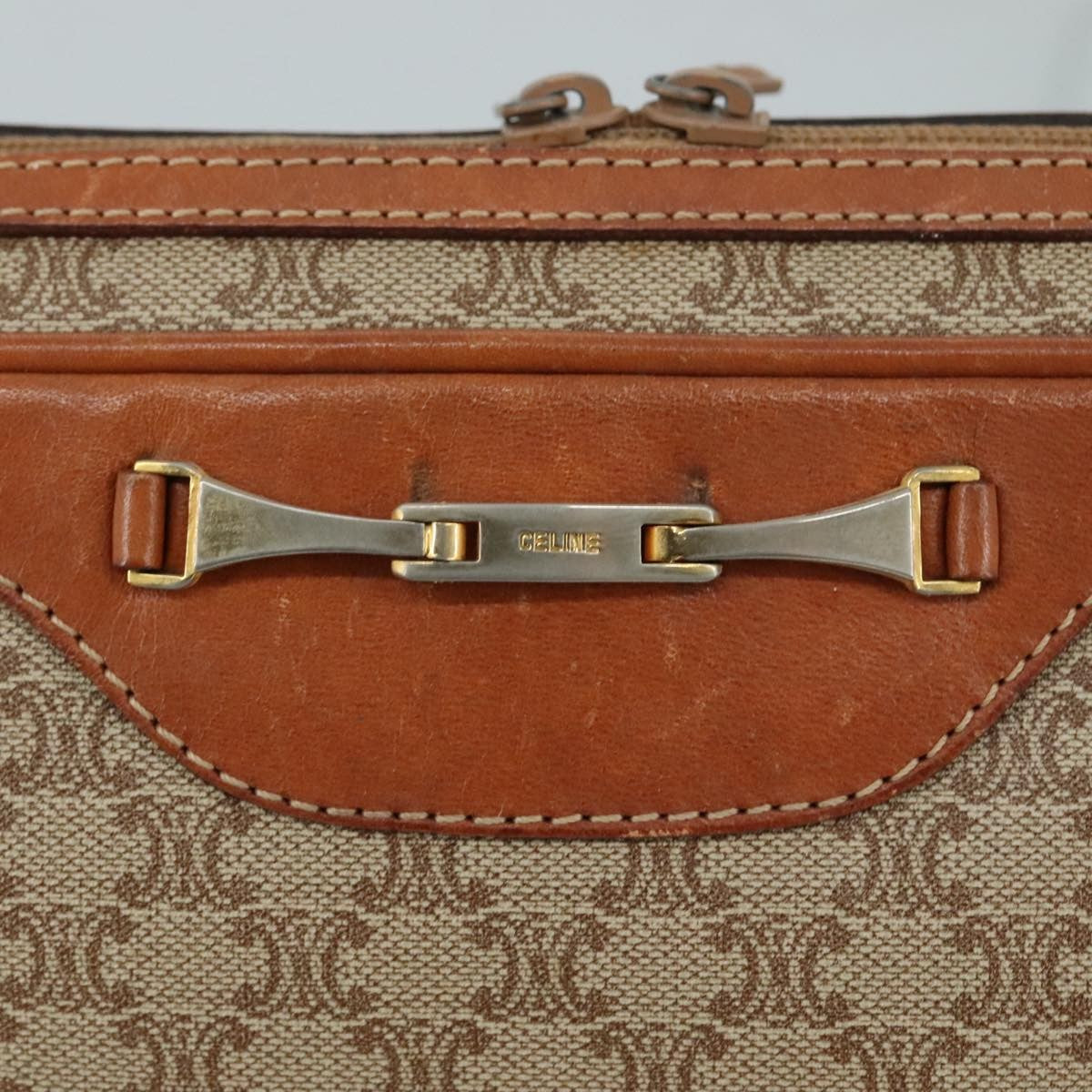 Celine Vintage Macadam Shoulder Bag Canvas and Leather, Beige, Canvas, Shoulder Bag