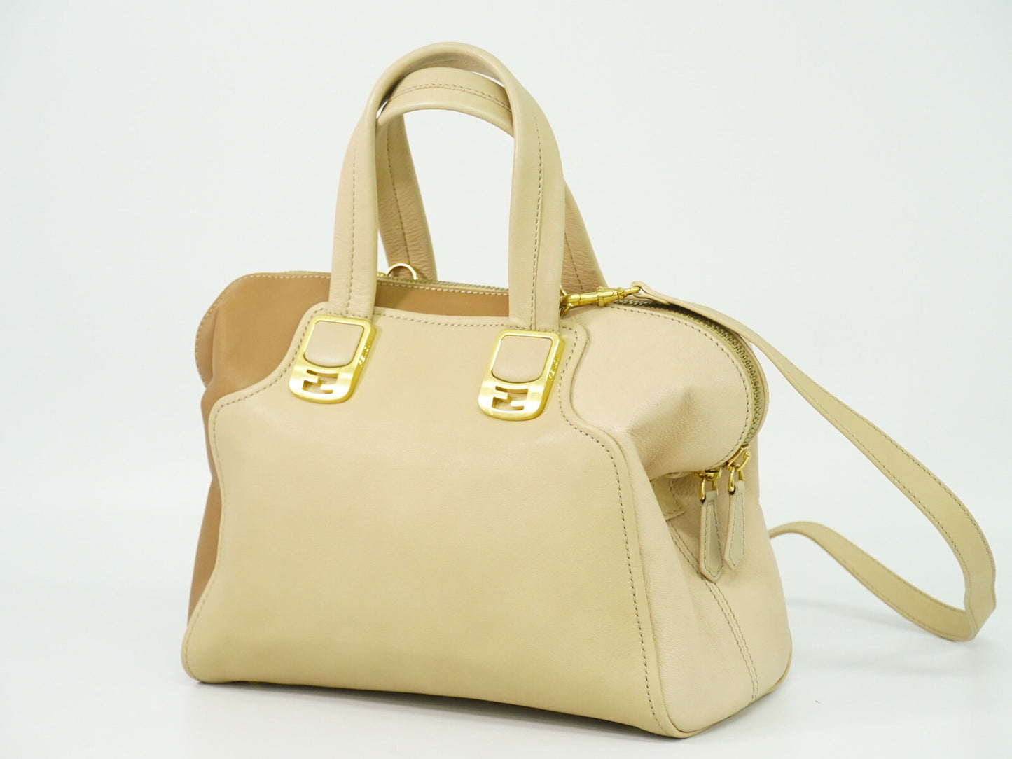 Fendi Chameleon Satchel Leather, BEIGE, LEATHER, Handbag