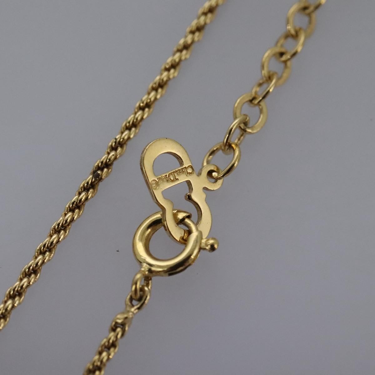 Christian Dior Logo Heart Pendant Necklace Metal with Crystal, GOLD, METAL, Necklace