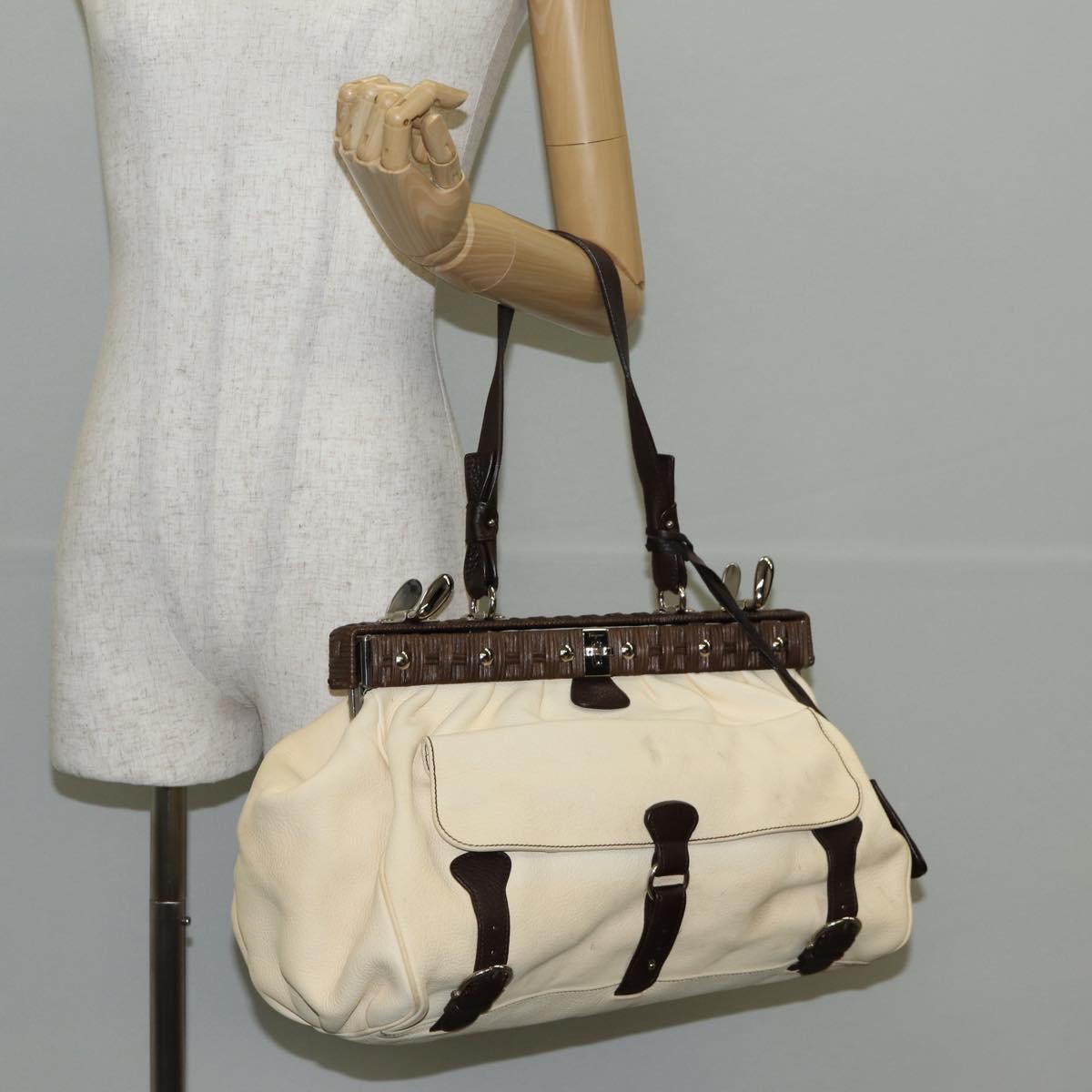 Salvatore Ferragamo Gancini handbag Leather, BEIGE, LEATHER, Handbag