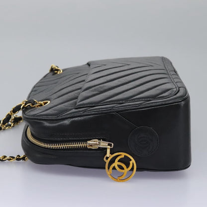 Chanel V Stitch Leather, BLACK, LEATHER, Handbag