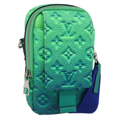 Louis Vuitton Double Phone Pouch NM Monogram Shadow Leather, Green, Leather, Clutch