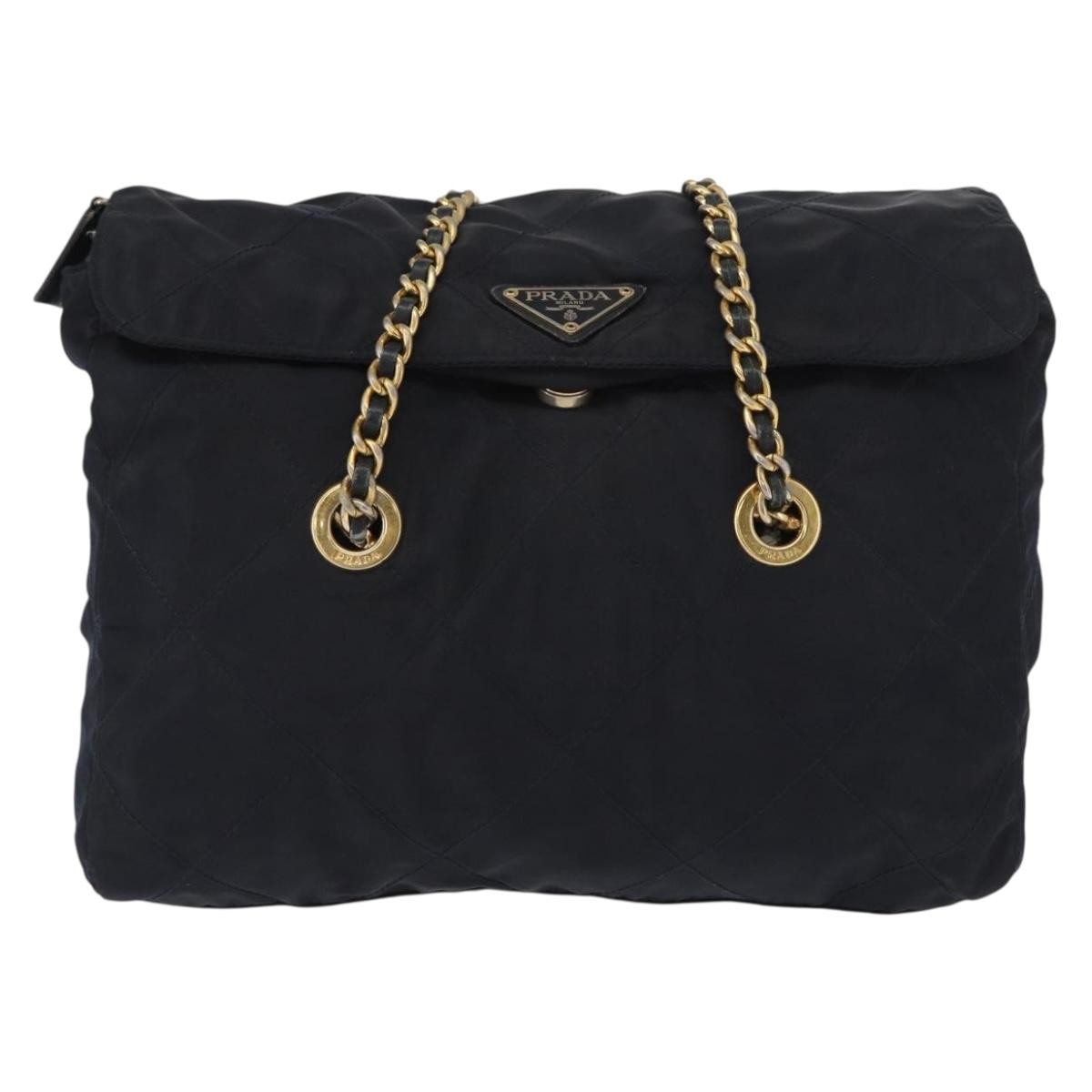 Prada Chain Shoulder Bag Tessuto, Navy, Nylon, Shoulder Bag
