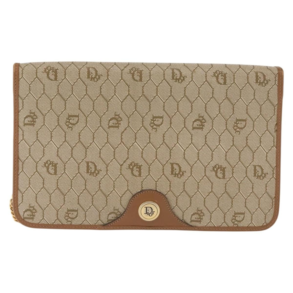 Christian Dior Vintage Honeycomb chain Canvas, BEIGE, CANVAS, Shoulder bag