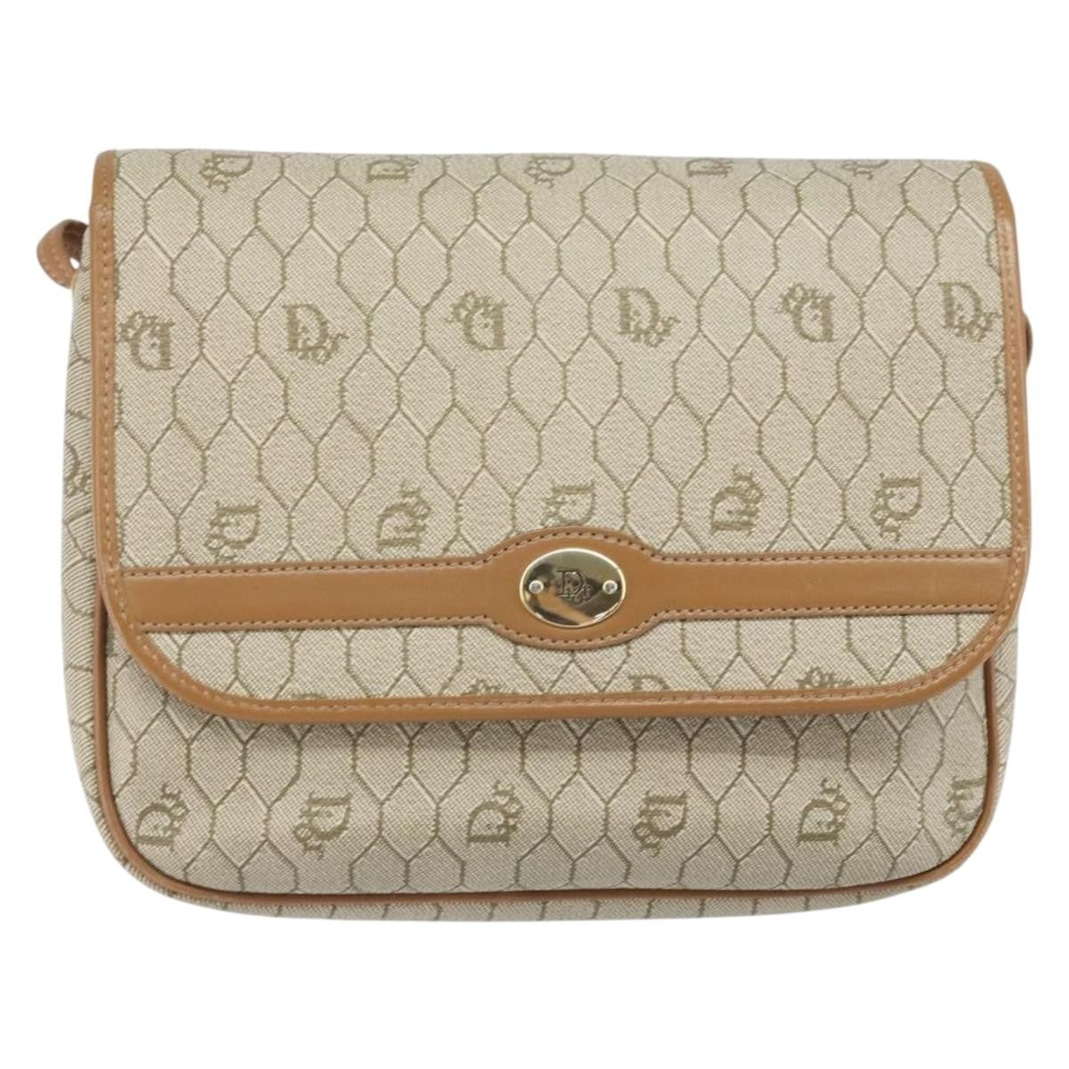 Christian Dior Vintage Honeycomb Shoulder Bag Canvas, BEIGE, PVC,CANVAS, Shoulder bag