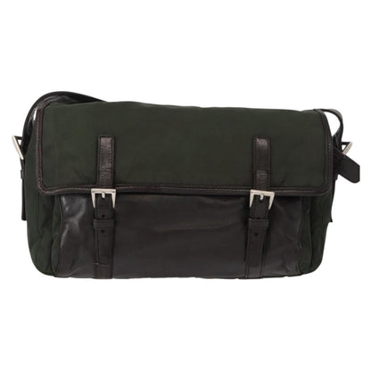 Prada Double Buckle Flap Messenger Bag Tessuto, Khaki, Nylon, Shoulder Bag