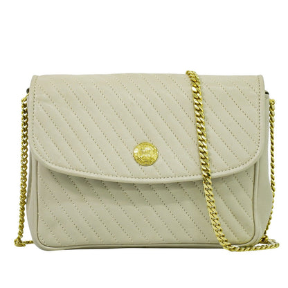 Celine Vintage Flap Shoulder Bag Quilted Leather, BEIGE, LEATHER, Shoulder bag