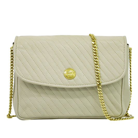 Celine Vintage Flap Shoulder Bag Quilted Leather, BEIGE, LEATHER, Shoulder bag